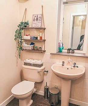 Amazon｜ウォールシェルフ 3段 ウォールラック 木製 ロープ棚 壁 吊り